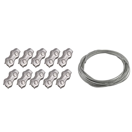 Silver 10Pcs M3 Duplex Clips Stainless Steel Wire Cable Rope Grips Clamps Caliper/