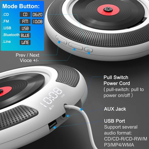 portable cd player with speakers and headphone jack