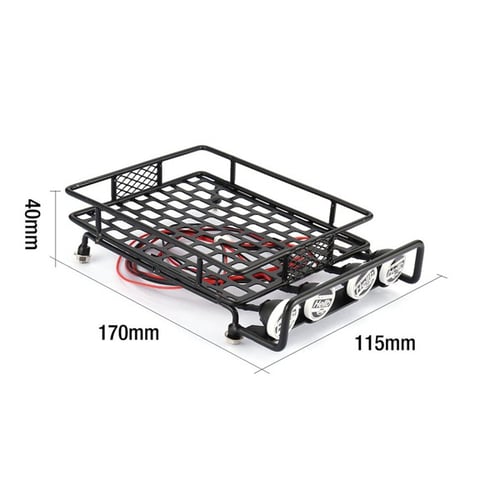 RC 1/10 Metal Roof Rack w/ Round LED Spotlight for Axial SCX10 Rock Crawler