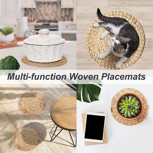 6 Pcs/Set Round Braided Rattan Tablemats Woven Placemats Natural Weave Placemat 