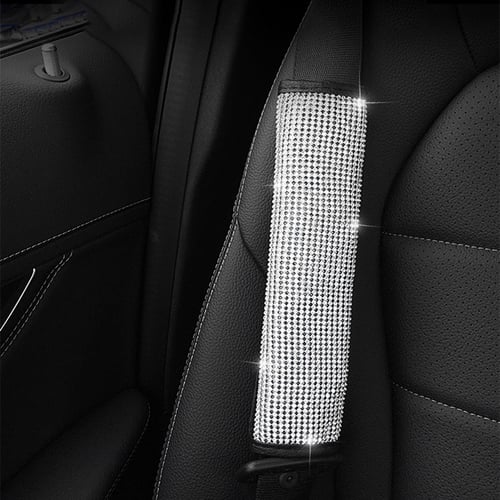 4Pcs/Set Bling Bling Seat Belt Cover & Gear Shift Knob Cover & Handbrake Cover Luster Crystal Diamond Car Decor Accessories for Women Universal 