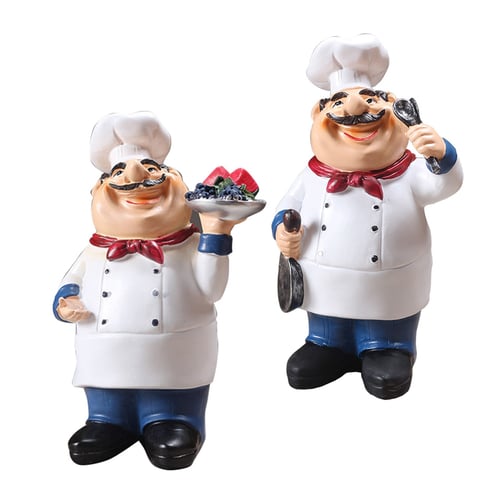 KKONION Retro Chef Model Ornaments Sculptures Personality Mini Chef Figurines Resin Man Statues Home Kitchen Restaurant Bar Coffee Decor