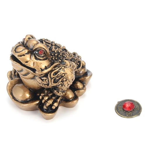 Gold Feng Shui Money Frog Lucky Toad Decorations for Prosperity Home Office 