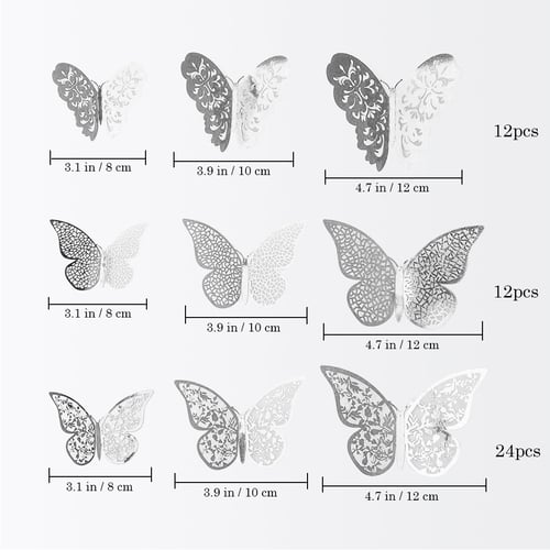 48Pcs Butterfly Wall Decals Sticker TANOKY 3D Metallic Hollow-Out Butterfly Wall Decorations Removable Mural DIY Butterfly Stickers Set for Home Decoration Kids Room Bedroom Gold