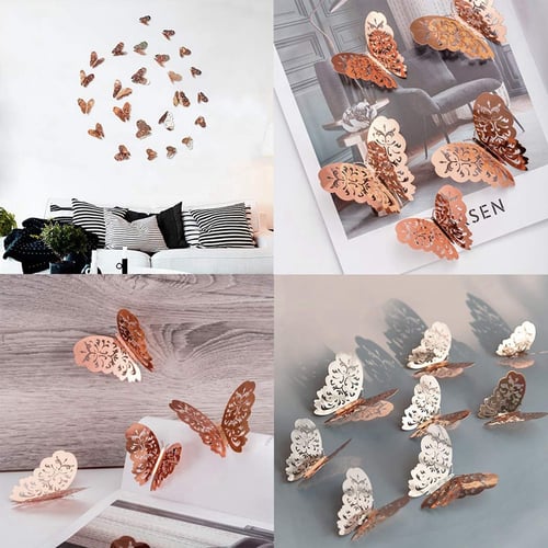 48Pcs Butterfly Wall Decals Sticker TANOKY 3D Metallic Hollow-Out Butterfly Wall Decorations Removable Mural DIY Butterfly Stickers Set for Home Decoration Kids Room Bedroom Gold