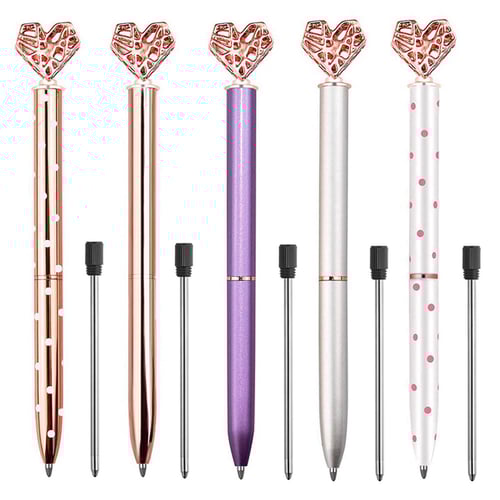 9 Pcs Big Crystal Diamond Pen Bling Metal Ballpoint School And Office Supplies Rose Black Ink Heart Shaped Pineapple Pens 9 Pcs Big Crystal Diamond Pen Bling, Pink Bling Desk Accessories