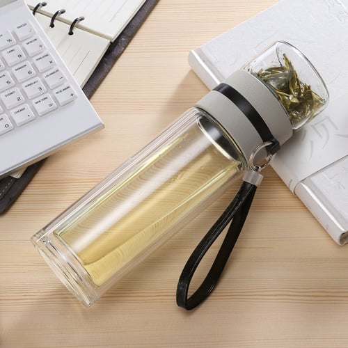 570ML Vacuum Insulated Glass Water Bottle Stainless Steel Travel Mug Tea Infuser 