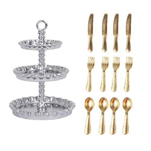 1Pcs White 1/12 Dollhouse Miniature 3 layer Metal Desserts Snack Rack StanO*ss 