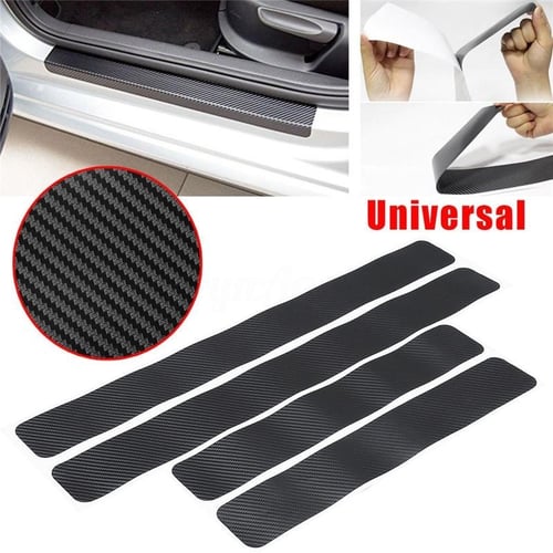 4Pcs 3D Carbon Fiber Car Door Welcome Plate Sill Scuff Cover Sticker with Tool