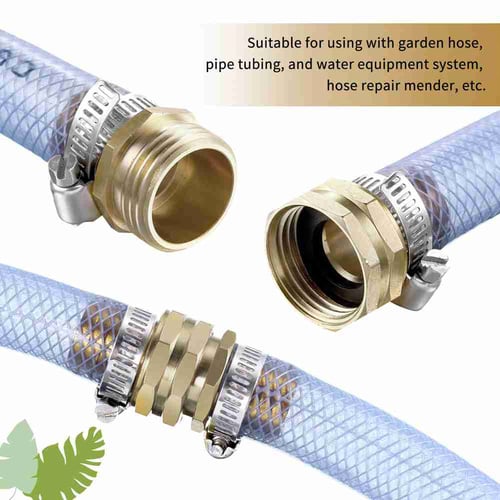4 Sets Brass Garden Hose Repair Mender Male Female Connector with 8 Pack Stainle 