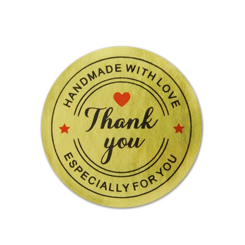 Gold Thank You For Your Purchase Stickers Handmade With Love 500* Round Labels 