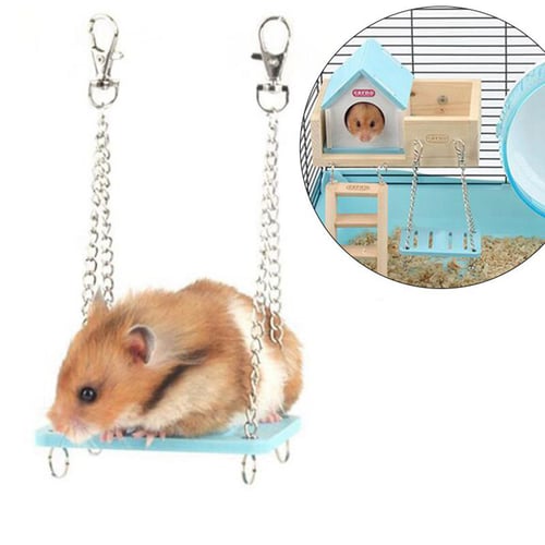 Hamster Bell Wood Hanging Swing Toy Mouse Gerbil Rat Small Parrot Gift Y 