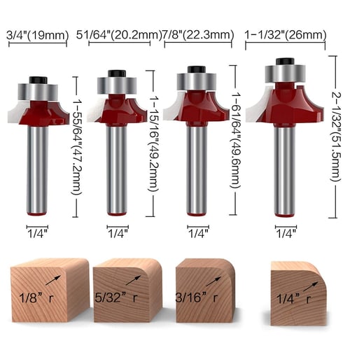 7Pcs Carbide Round Over Edging Router Bit Woodworking Milling Cutter 1/4" Shank 