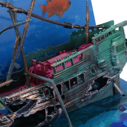 Aquarium Ship Wreck Sunk Large Plastic Boat Air Split Fish Tank Decorations Tool 