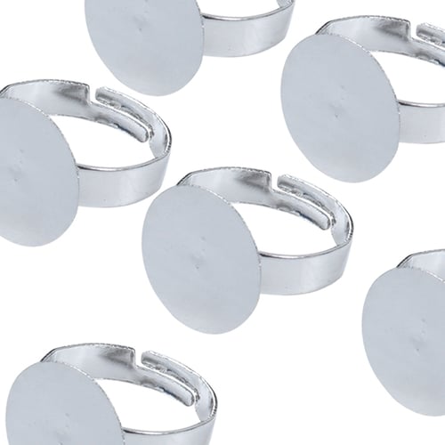 20Pcs Silver Tone Adjustable Blank Rings w/ 8mm Base Flat Pad Ring Findings 