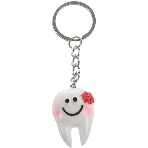 Happy Tooth Dentist Pink Leather Metal Keychain Key Ring 