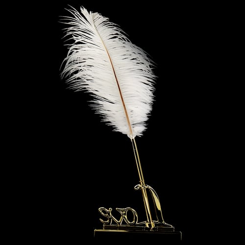 White Feather Signing Pen with Gold Plated Metal Love Holder Wedding Decor 