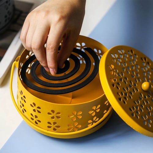 Metal  Hollow Floral Mosquito Coil Holder Case Portable Mosquito Incense Burner 