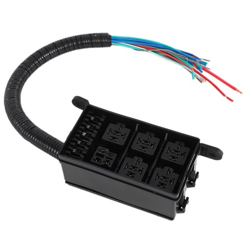 12-Slot Relay Box with 5 Relays Ambuker 6 Way Blade Fuse Holder Box ATC/ATO Fuses Holder with Metallic Pins and Relays Fuses for Automotive and Truck Trailer and Boat 