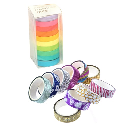 10PCS DIYSelf Adhesive Glitter Washi Masking Tape Sticker Craft Decor 15mmx3m