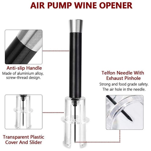 Wine Bottle Opener Non-slip Stainless Steel  Black Air Pressure Tool Plastic 