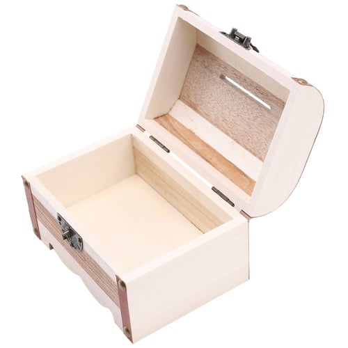 Wooden Piggy Bank Safe Money Box Savings With Lock Wood Carve Handmade. 