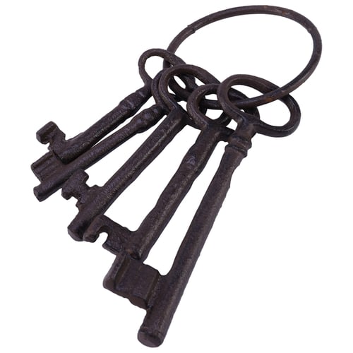 Set of 5 Cast Iron Jail Keys Western Prison Skeleton Key Ring 