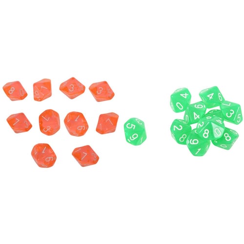 20pcs Acrylic 10 Sided Dices Red+Green Die for Dungeons and Dragons Games 