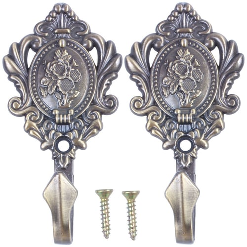 2Pcs Rose Carved Window Curtain Drape Tiebacks Tassels Valance Hooks Holder 
