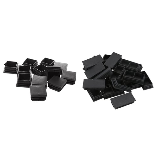 20 Black Plastic Blanking End Tube Caps Inserts Plug Bung Rectangle 50mm x 25mm 