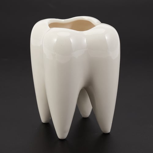 Ceramic White Flower Pot Tooth Shape Teeth Model Mini Desktop Pot Creative Gift 