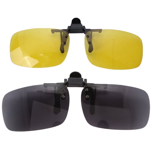 Rectangle Clear Yellow Lens Rimless Clip On Night Vision Driving Glasses