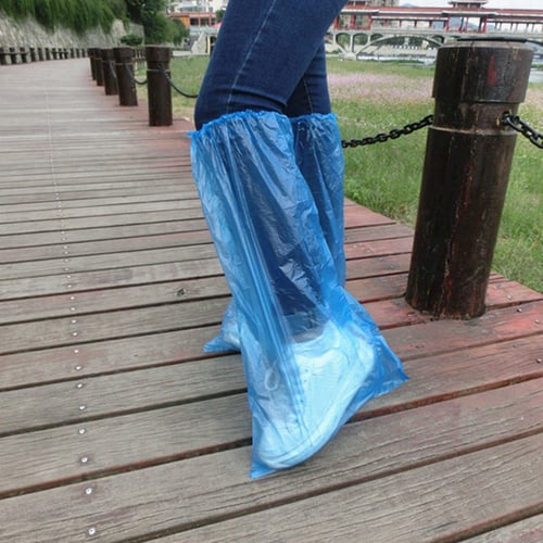 Plastic Waterproof Disposable Shoe Covers Blue Shoe Covers Overshoes Boot Blue