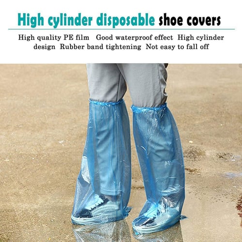 50Pcs Blue Plastic Waterproof Disposable Raining Days Overshoes Boot Shoes Cover 