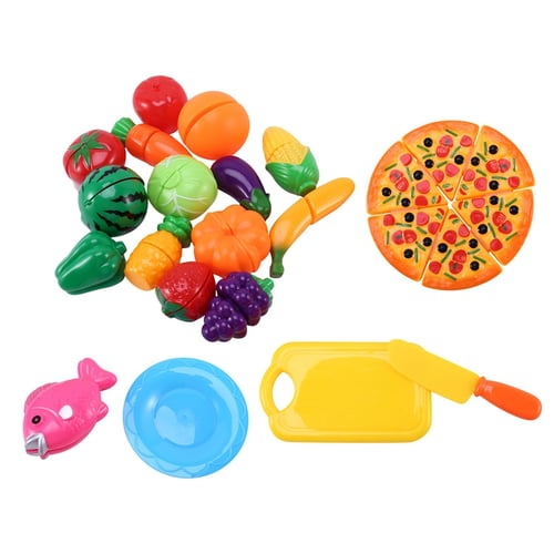 24Pcs Kids Kitchen Fruit Vegetable Food Pizza Cutting Toys Role Play Game Set 