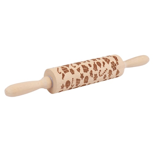 Christmas Embossed Rolling Pin Engraved Wooden Deer Tree Pattern Christmas Symbols Kitchen Tool for Cookies Baking Dough