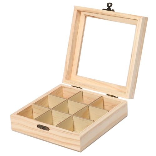 Wooden Jewelry Box Tea Box Organizer Case Ring Storage Box with Lock 4 Grids 