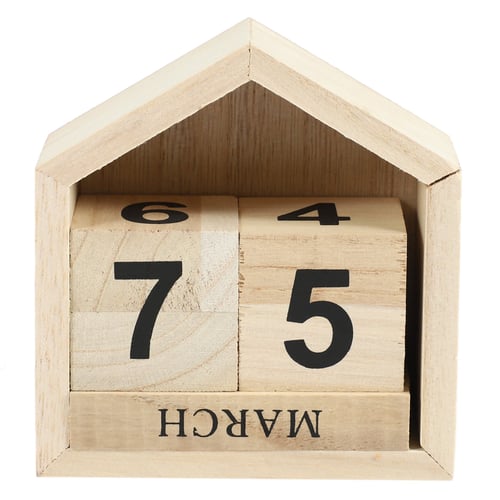 Wooden Wood Perpetual Calendar Flip Calendar Table Decorative Accessories 