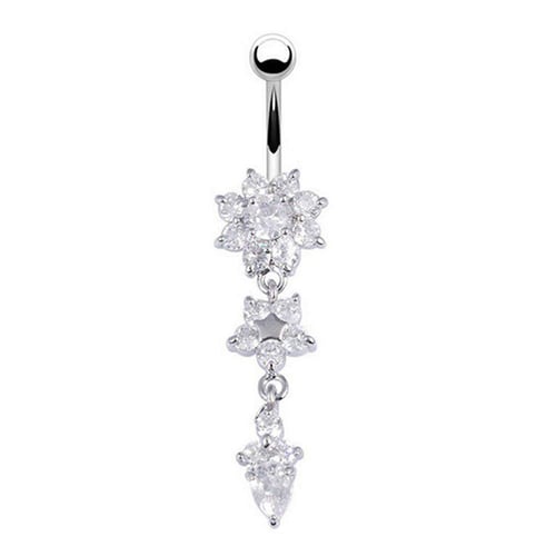 Navel Nail Belly Button Rings Bar Crystal Flower Dangle Body Piercing Jewelry 