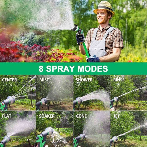 50ft Flat Hose Pipe Spray Gun Nozzle Set With Reel Stand Garden Outdoor Watering