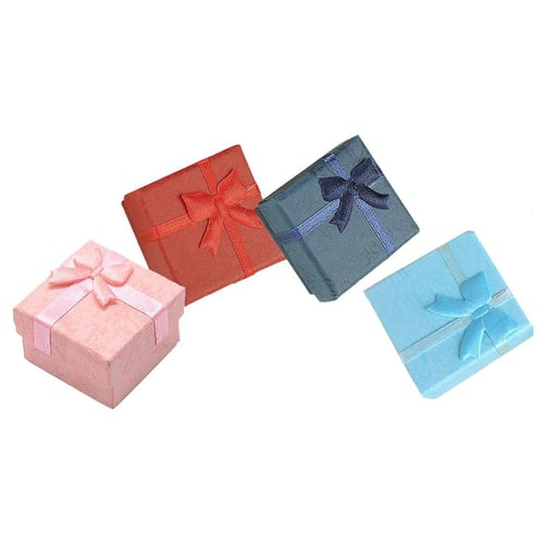 4*4cm Bowknot Style Square Ring Earring Storage Case Boxes Jewlery Gift Holder 