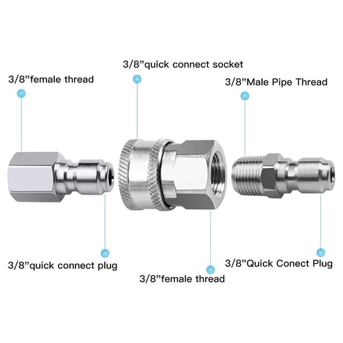 Stainless Steel Pressure Washer Adapters Kits NPT 3/8" Female+Male Quick Connect 