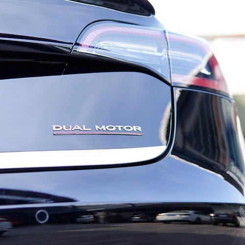 Dual Motor Sticker 3D Car Rear Trunk Emblem Badge Decals fit Tesla Model 3 Accessories Black-Red 