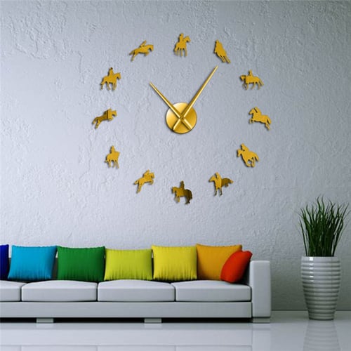 Equestrian DIY Large Wall Clock Equestrianism Decorative Wall Art Stickers Decor