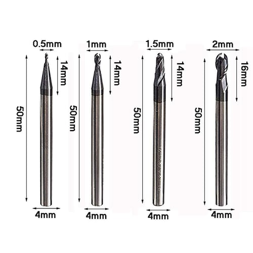 6Pcs Tungsten Carbide 2 flutes Ball Nose End Mill Engraving CNC Radius 0.5-2.0MM 