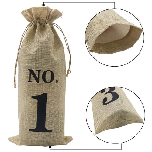 10pcs 14 x 6 1/4 Festive Bottle Bags for Party Jute Wine Bottle Bags with Drawstring Red 