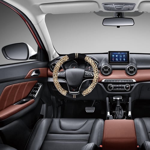 Car Steering Wheel Cover Luxury Warm Leopard Print Fashionable Plush for Car SUV