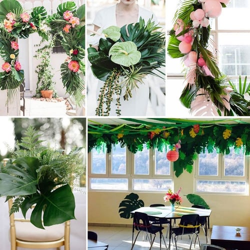 60 Pcs Artificial Palm Leaves Tropical Fake Plant Luau Party Decoration Supplies 