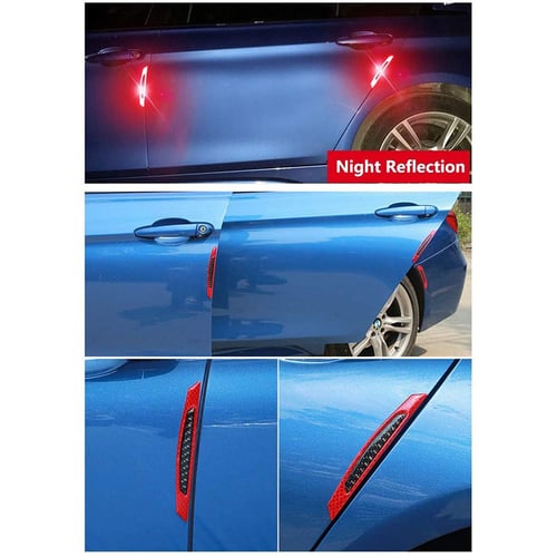 4Pcs Carbon Fiber Reflective Red Car Side Door Edge Protection Guard Stickers 