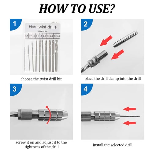 Twist Drills Micro Twist Drills Set with Precision Hand Drill Rotary Tool Plastic Craft DIY Drilling Tool 0.8-3.0mm Pin Vise Hand Drill Bit Set Drill Holders and Bench Vice for Wood Jewelry 